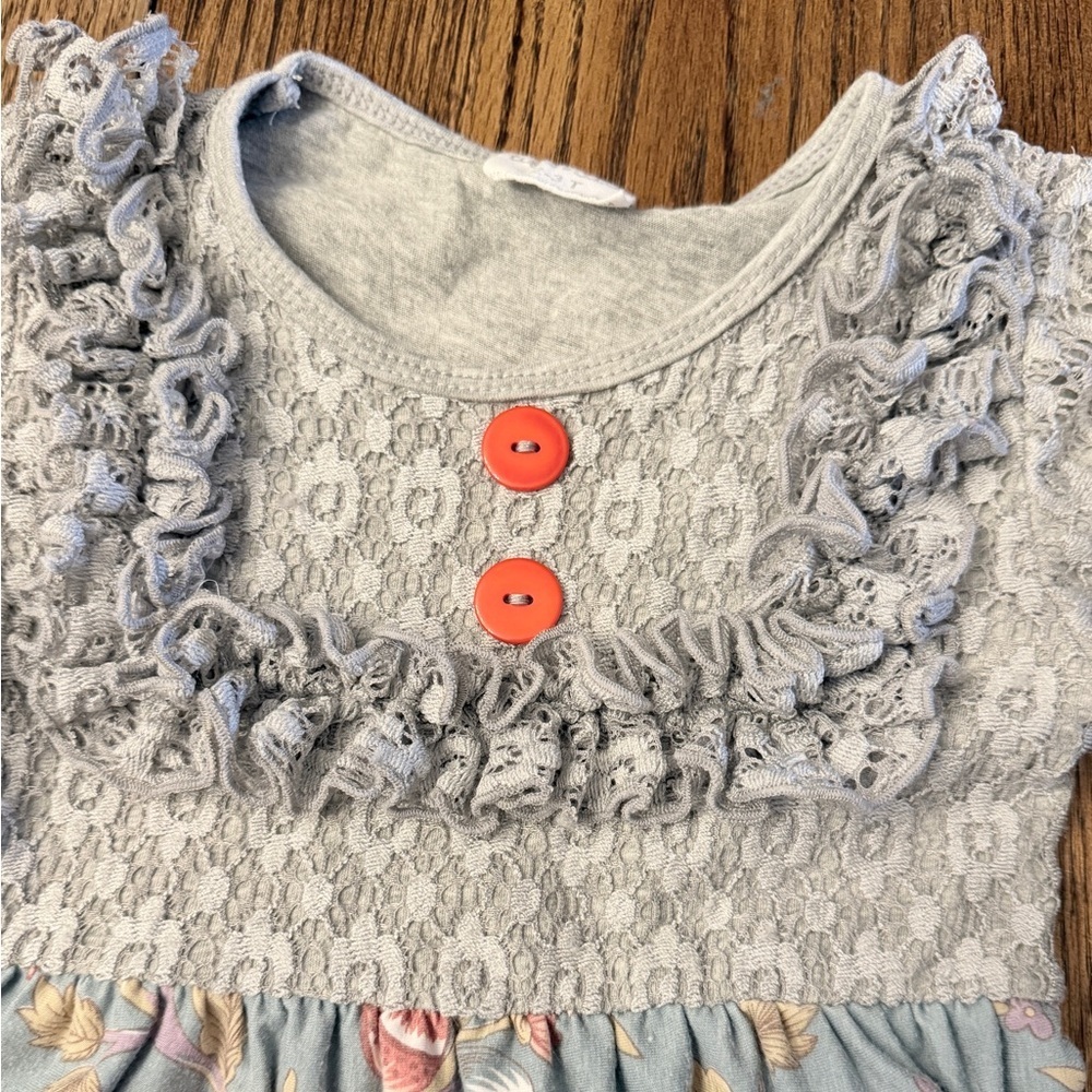 Tutu and Lulu Lace & Blue Floral Ruffle Dress w/ Red Accents 2-3T CUTE! Boho CK - Picture 7 of 7